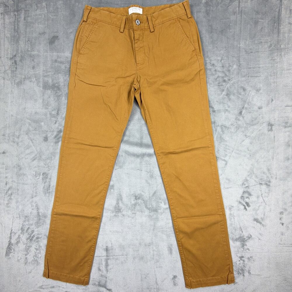 Express Mens Skinny Fit Pants 32x32 Mustard Chino Casual Stretch Flat Front